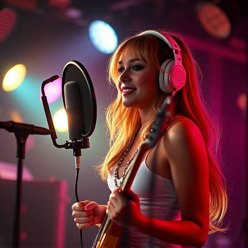 Pop artist 'Luna' performing in the studio during recording of her hit single
